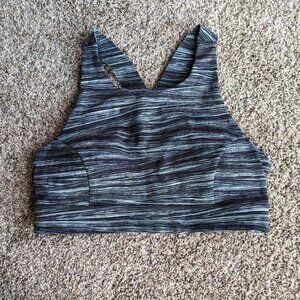 Lululemon Sz 10 Fast Free Bra (Nulux) High Neck Low Tide Alpine White Black